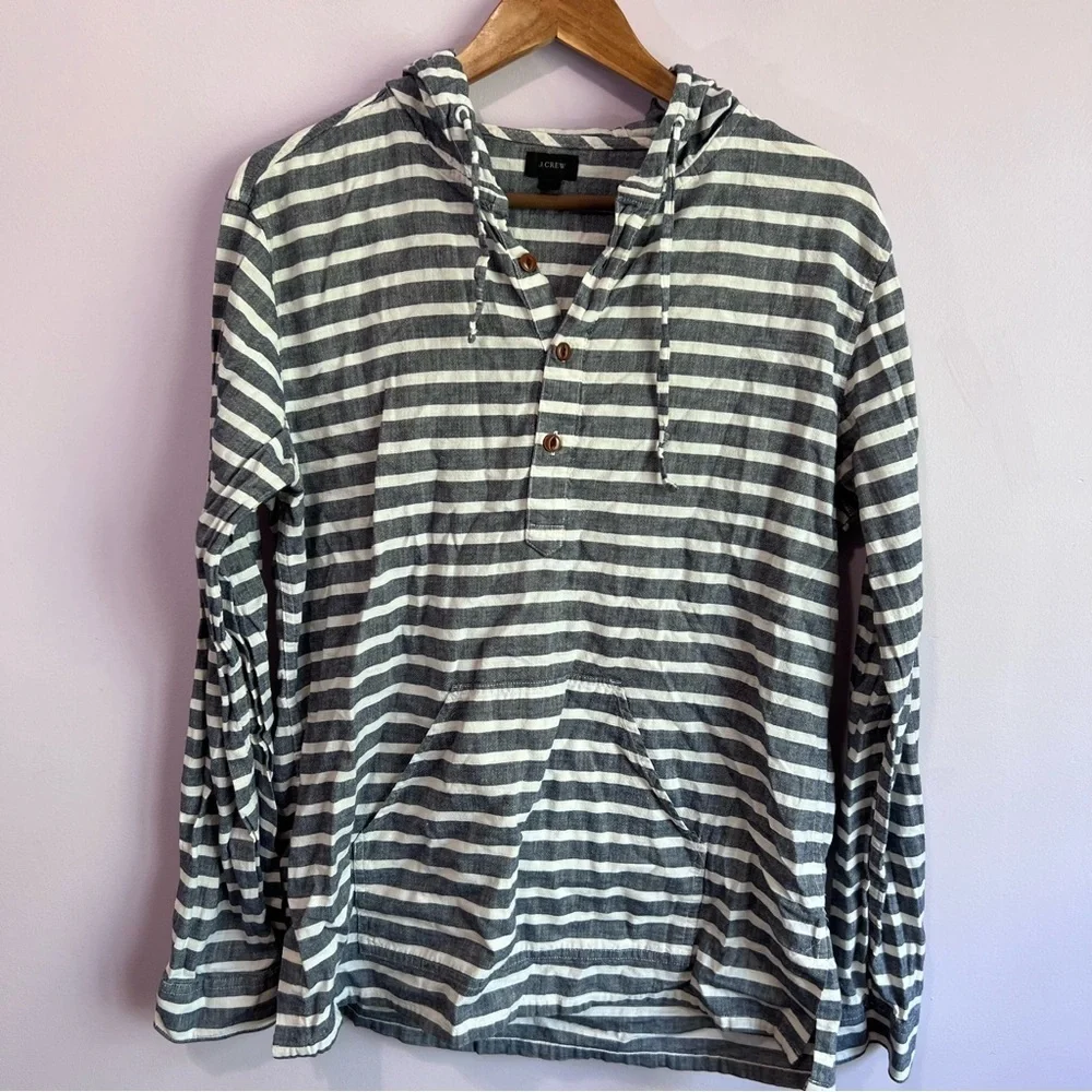 J Crew Striped Kangaroo Pocket Hooded Lightweight Shirt  Size M